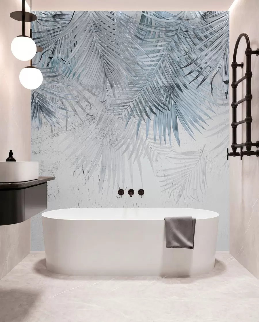 murales de pared Hojas tropicales azules en estilo grunge u93843v3