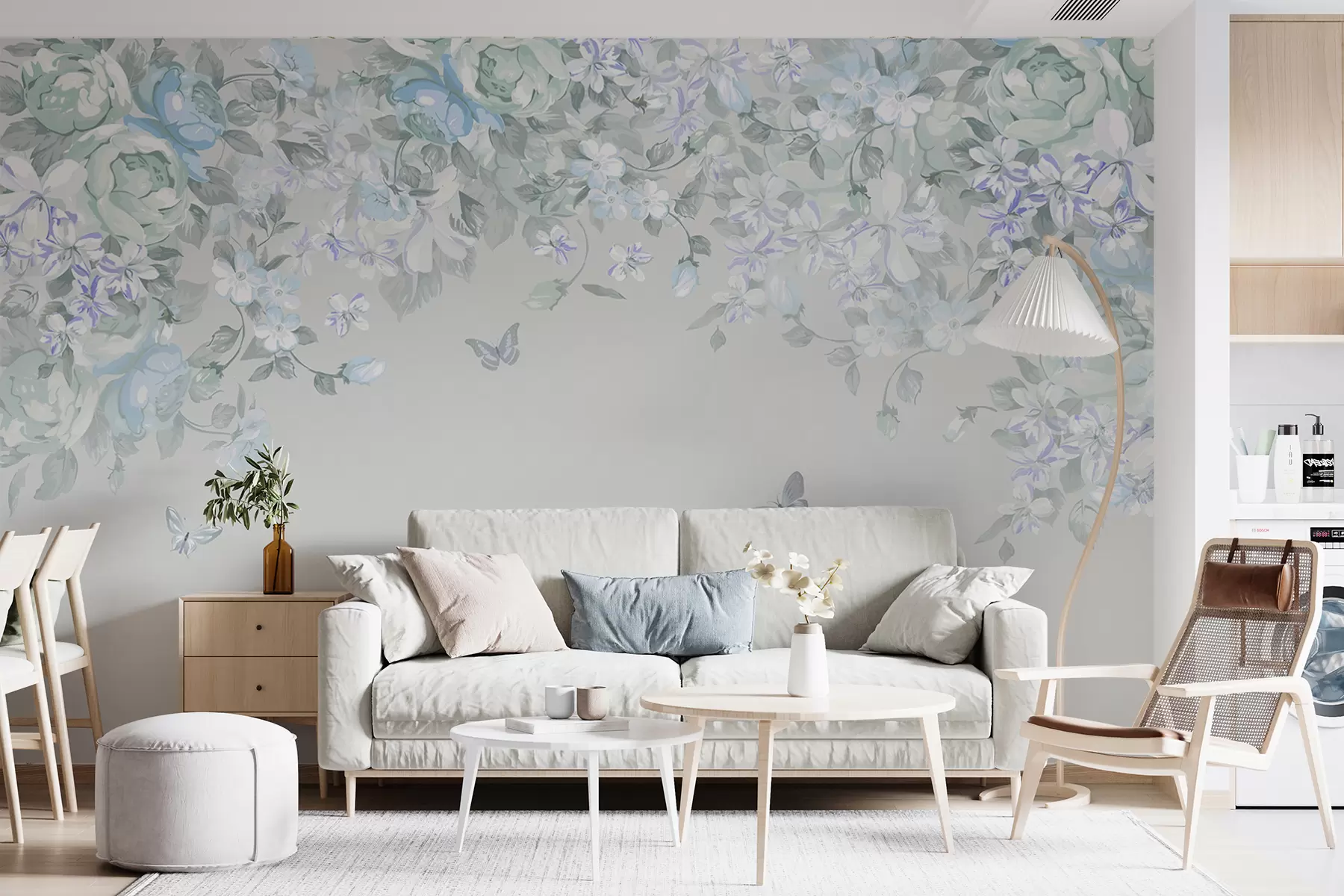 murales de pared Jardín azul con flores y mariposas u94295v1