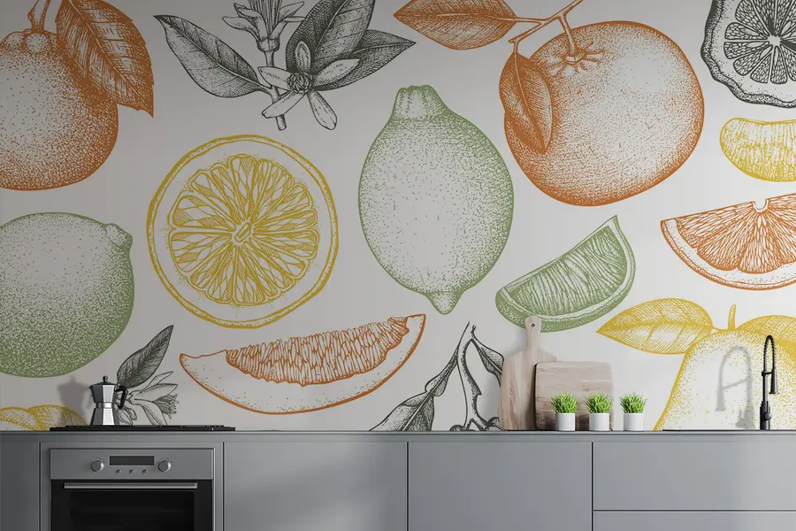 murales de pared Frutas grandes sobre un fondo claro u97447