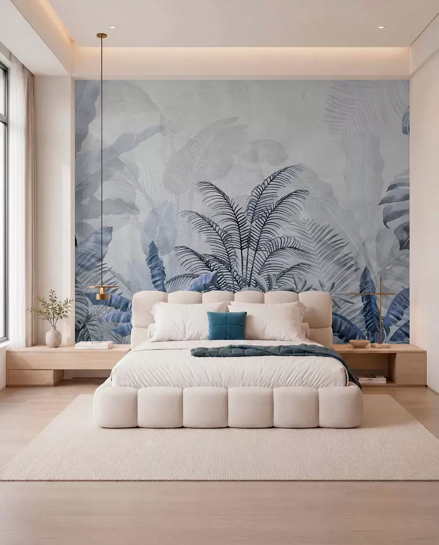 murales de pared Palmeras de color gris en colores azules u71284v1