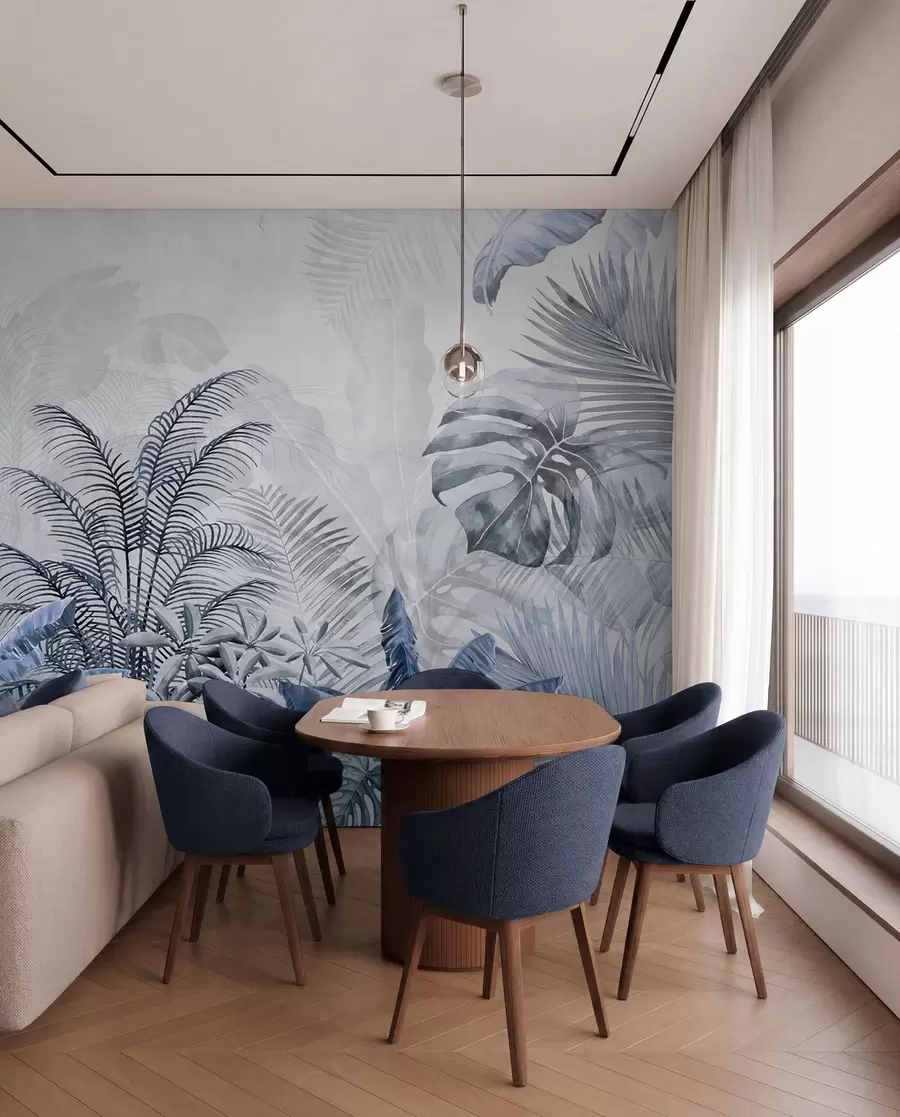 murales de pared Palmeras de color gris en colores azules u71284v1