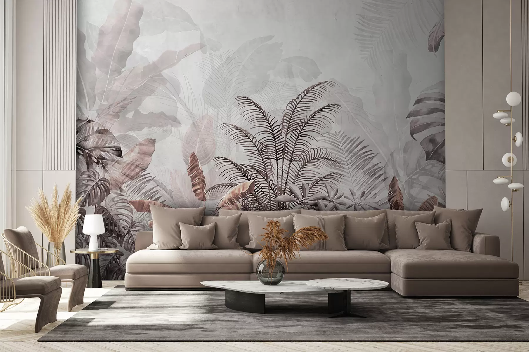 murales de pared Palmeras en color gris en colores gris-marrón u71284v2