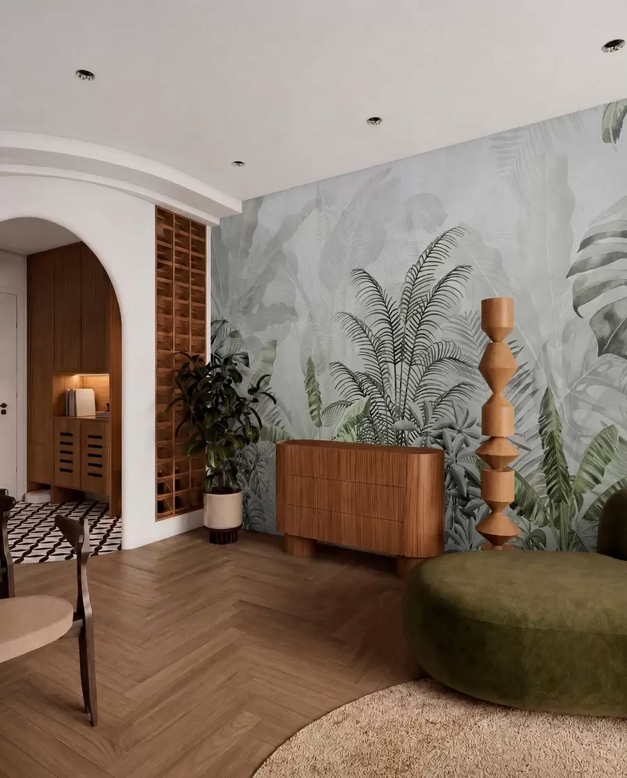 murales de pared Palmeras de color gris en colores verdes u71284v3