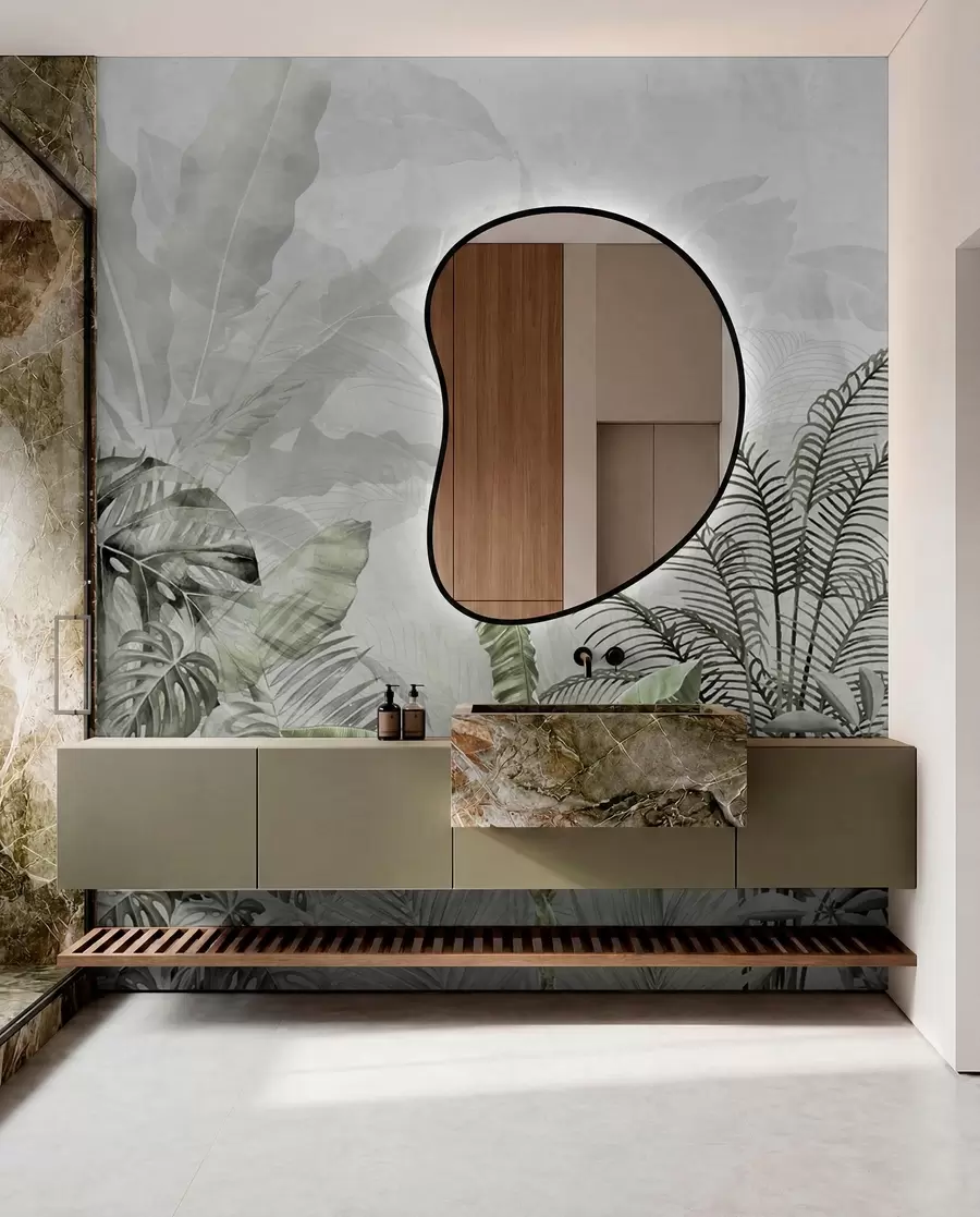 murales de pared Palmeras de color gris en colores verdes u71284v3