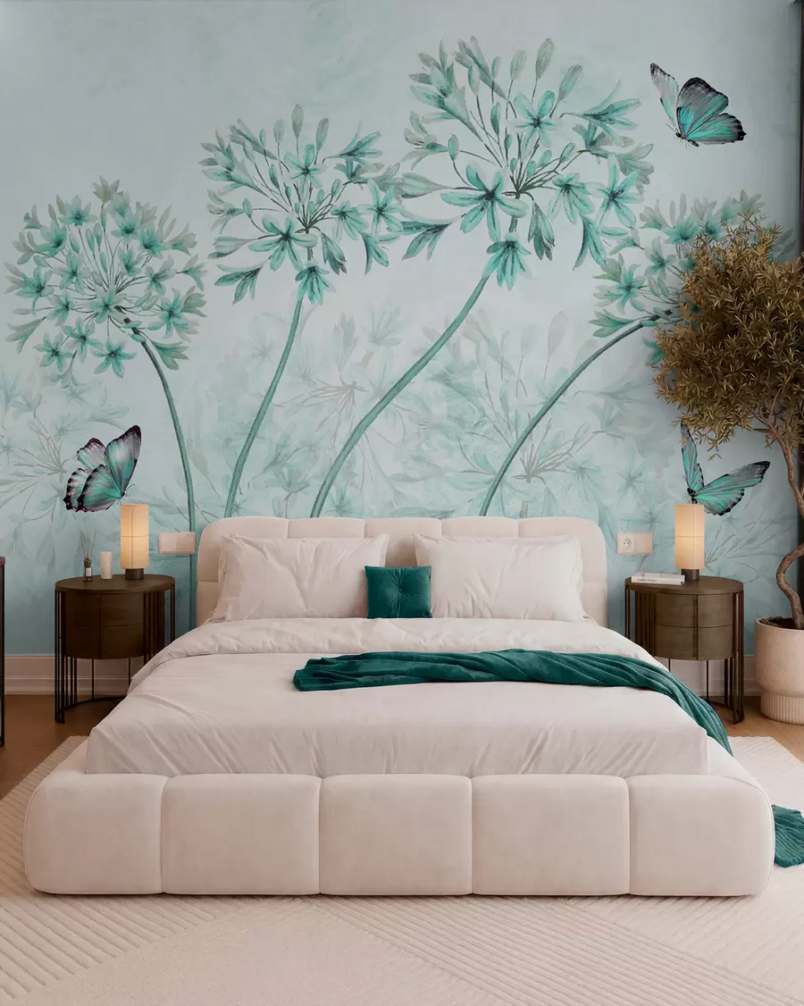 murales de pared Planta, flor y azul en colores azules u35495v2