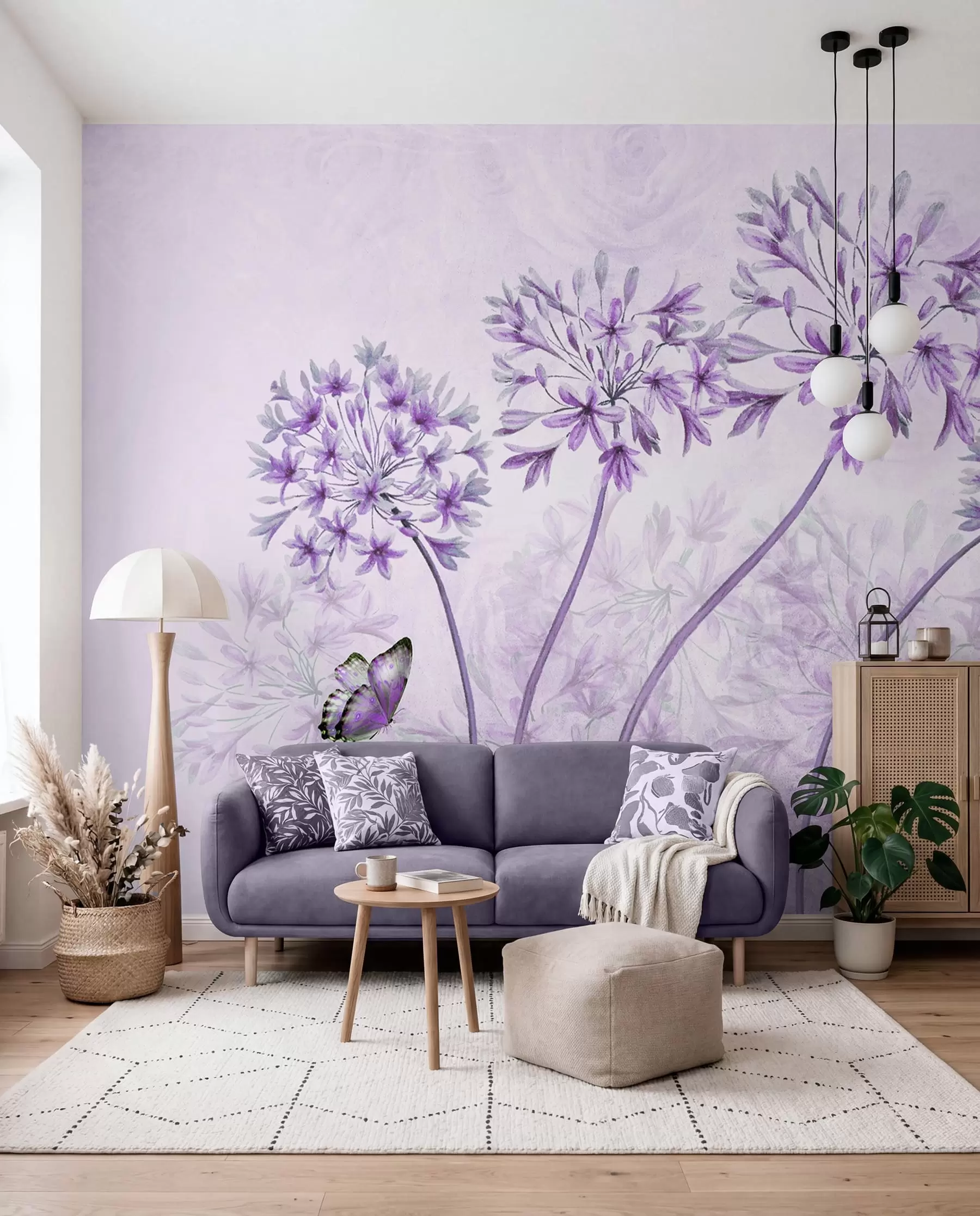 murales de pared Planta, flor y azul en colores rosados u35495v3