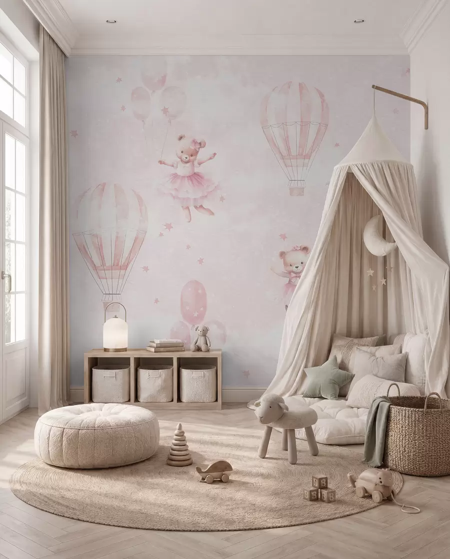 murales de pared Ositos y globos rosas u97954