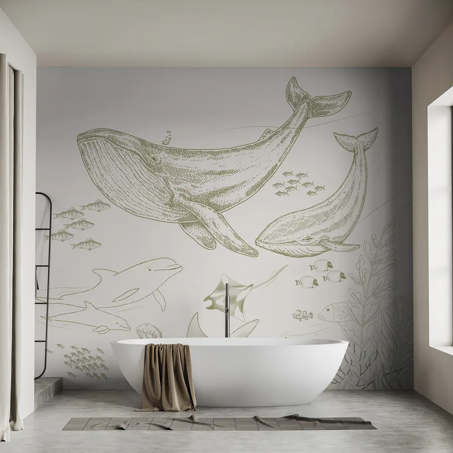 murales de pared Mundo submarino, arrecife con ballenas y delfines u98151