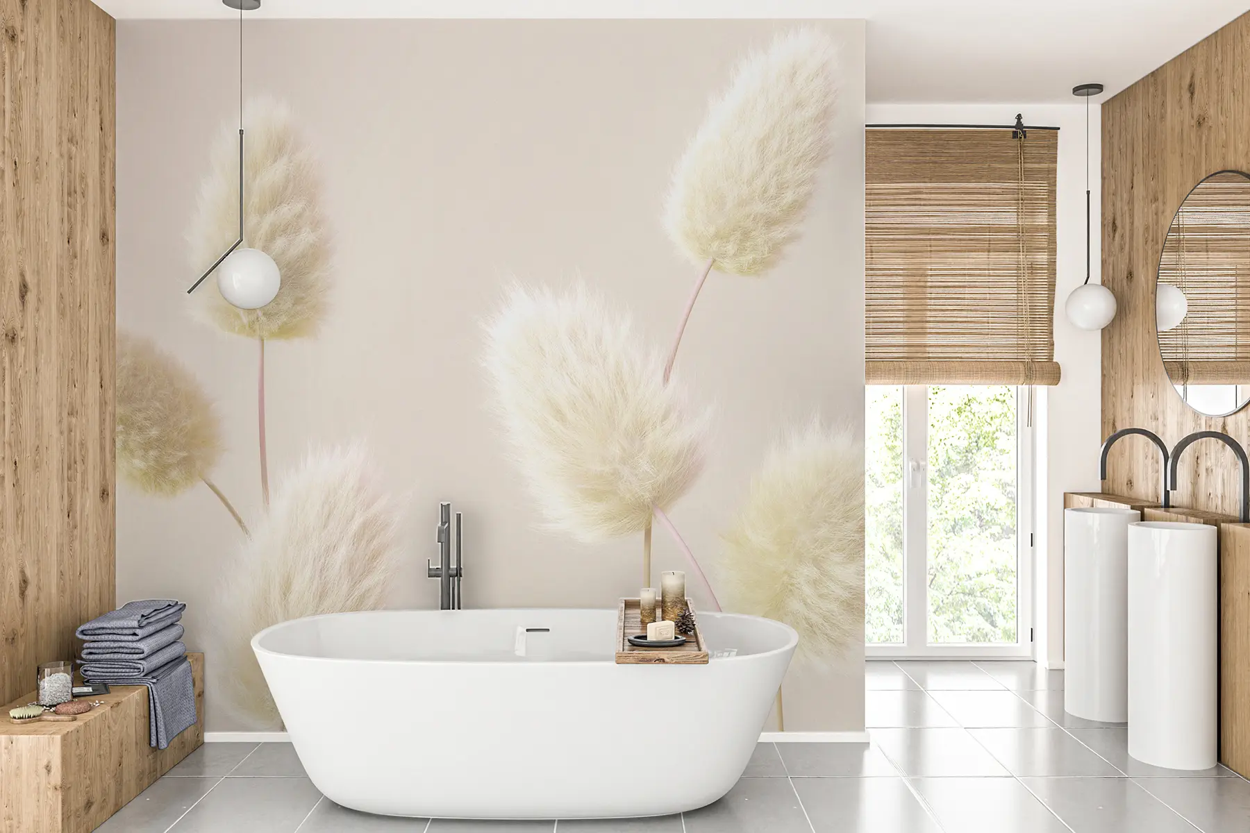 murales de pared Flores secas beige de moda en estilo boho u98432v1