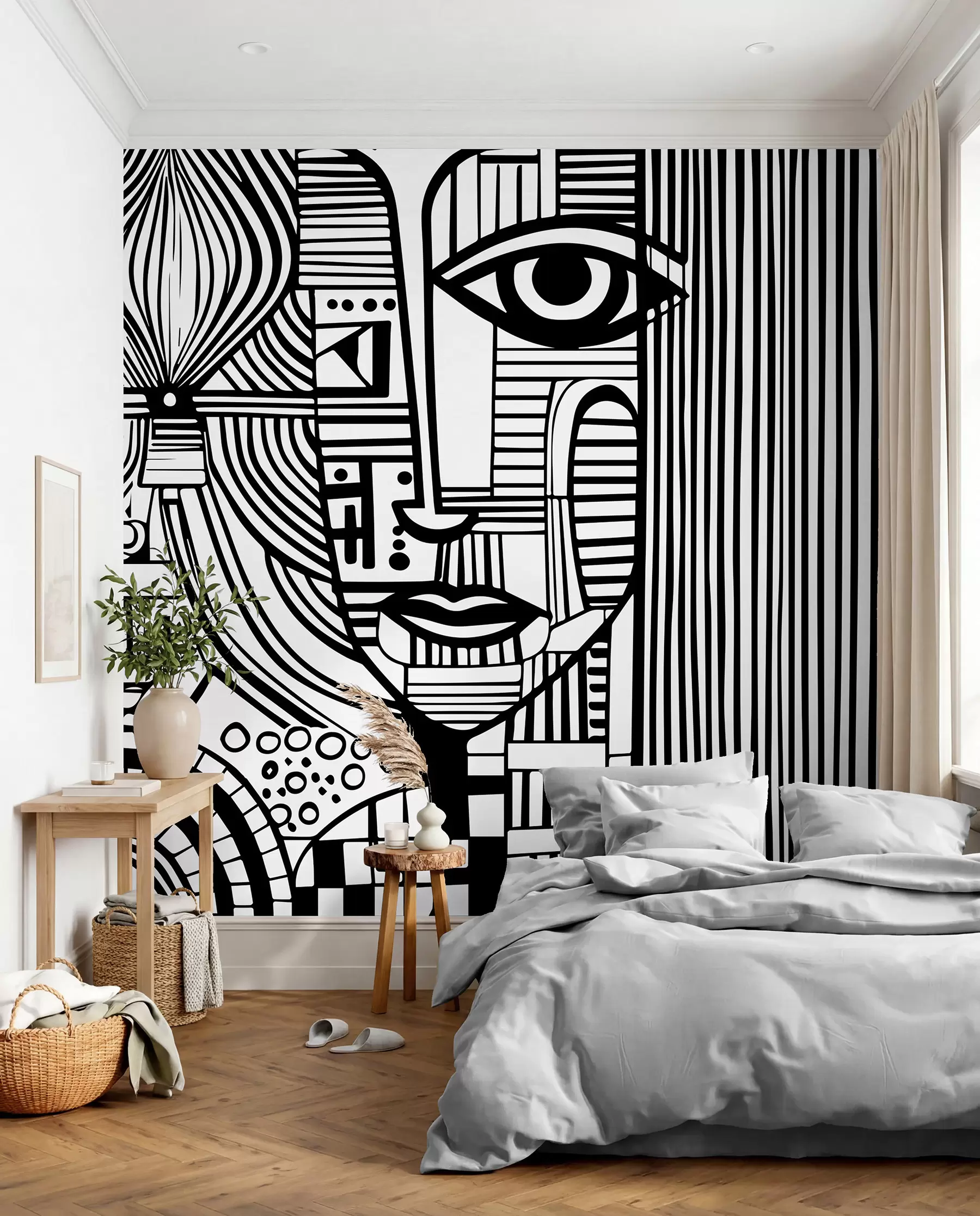 murales de pared Rostro abstracto en blanco y negro u98714