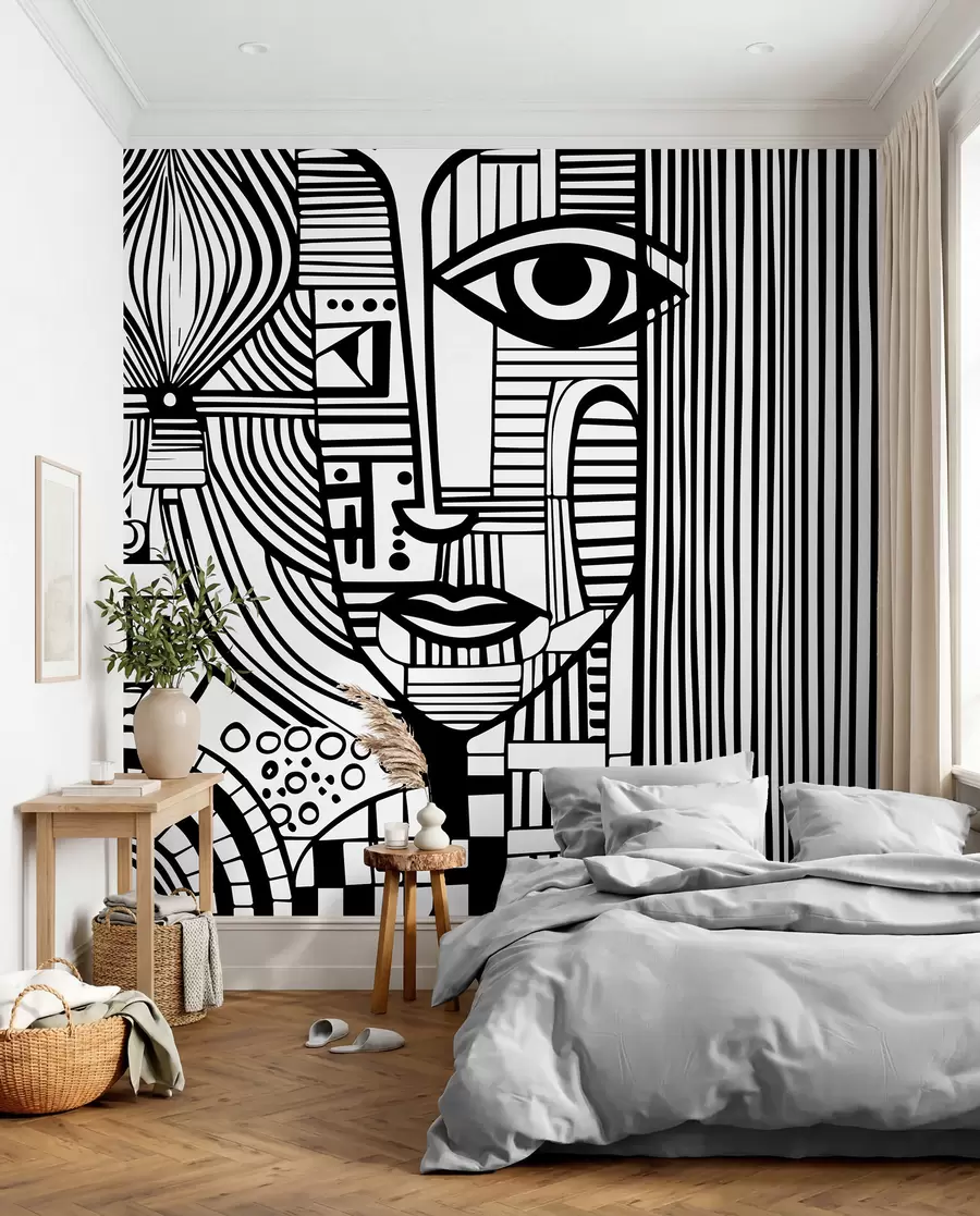 murales de pared Rostro abstracto en blanco y negro u98714