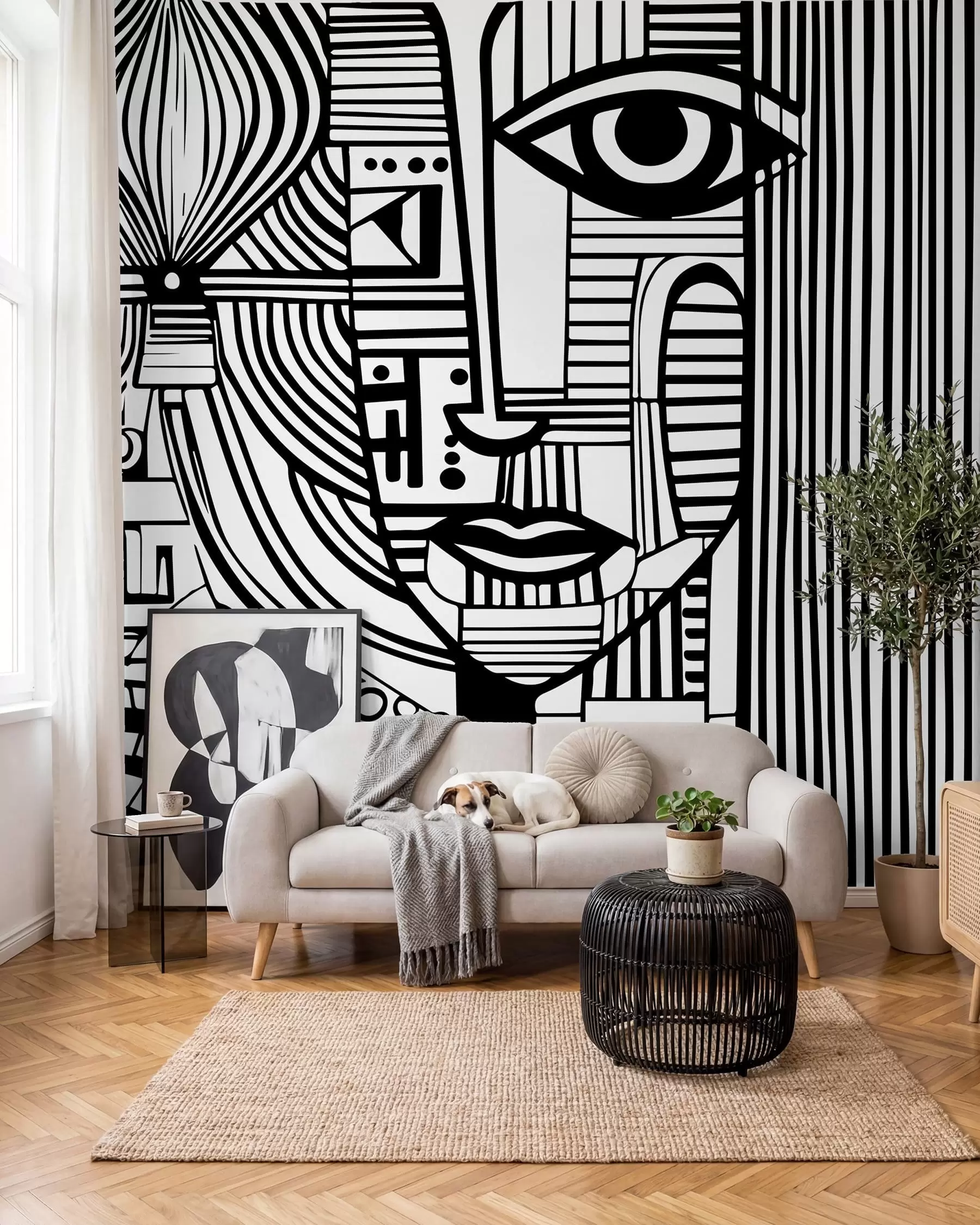 murales de pared Rostro abstracto en blanco y negro u98714