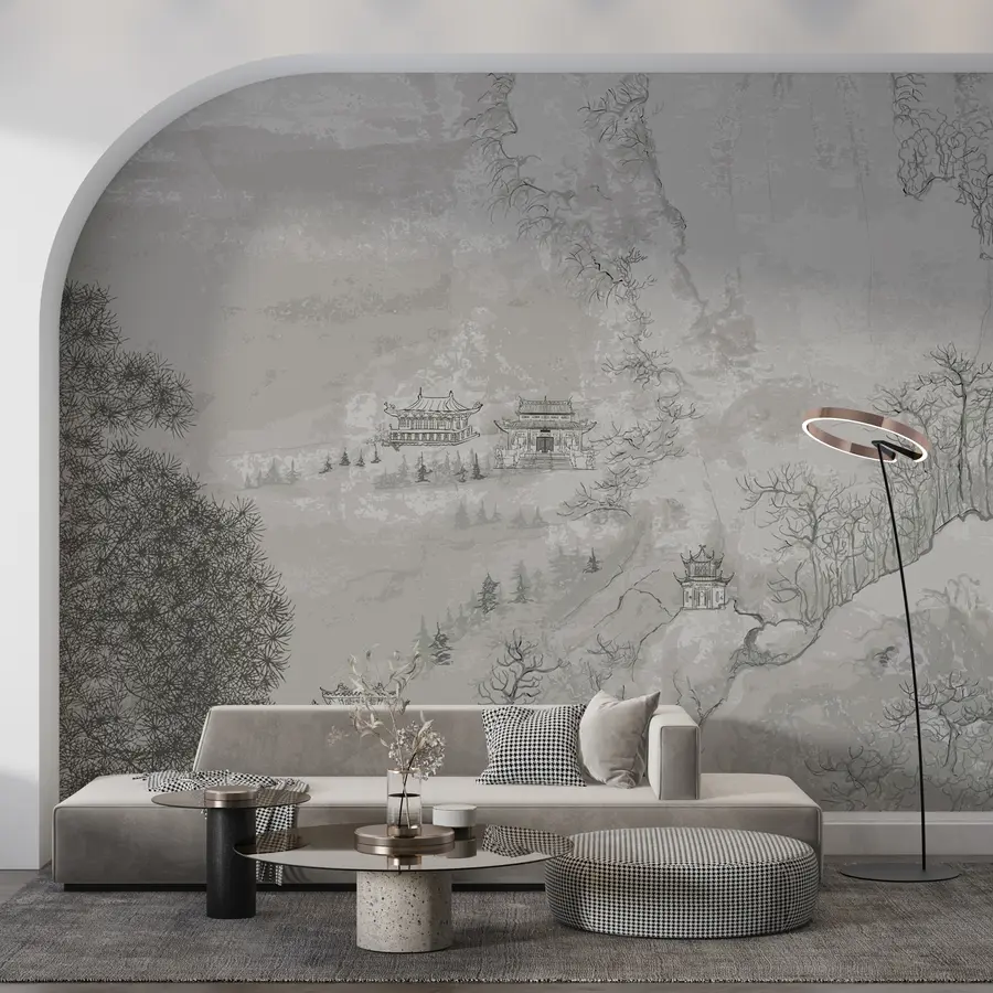 murales de pared Ilustración de un paisaje chino al estilo de la pintura china antigua u98699