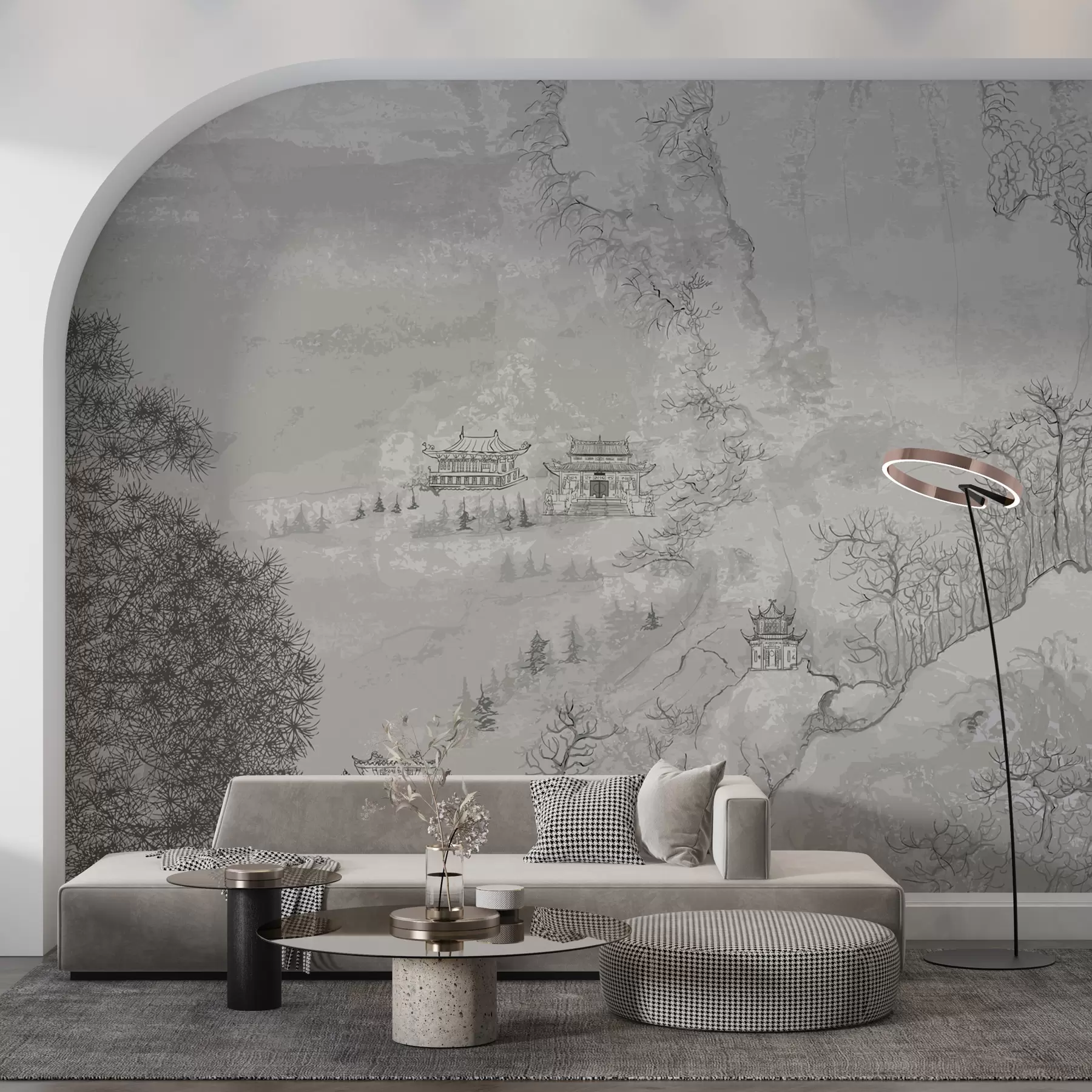 murales de pared Ilustración de un paisaje chino al estilo de la pintura china antigua u98699