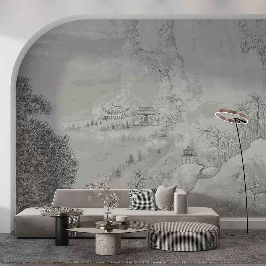 murales de pared Ilustración de un paisaje chino al estilo de la pintura china antigua u98699