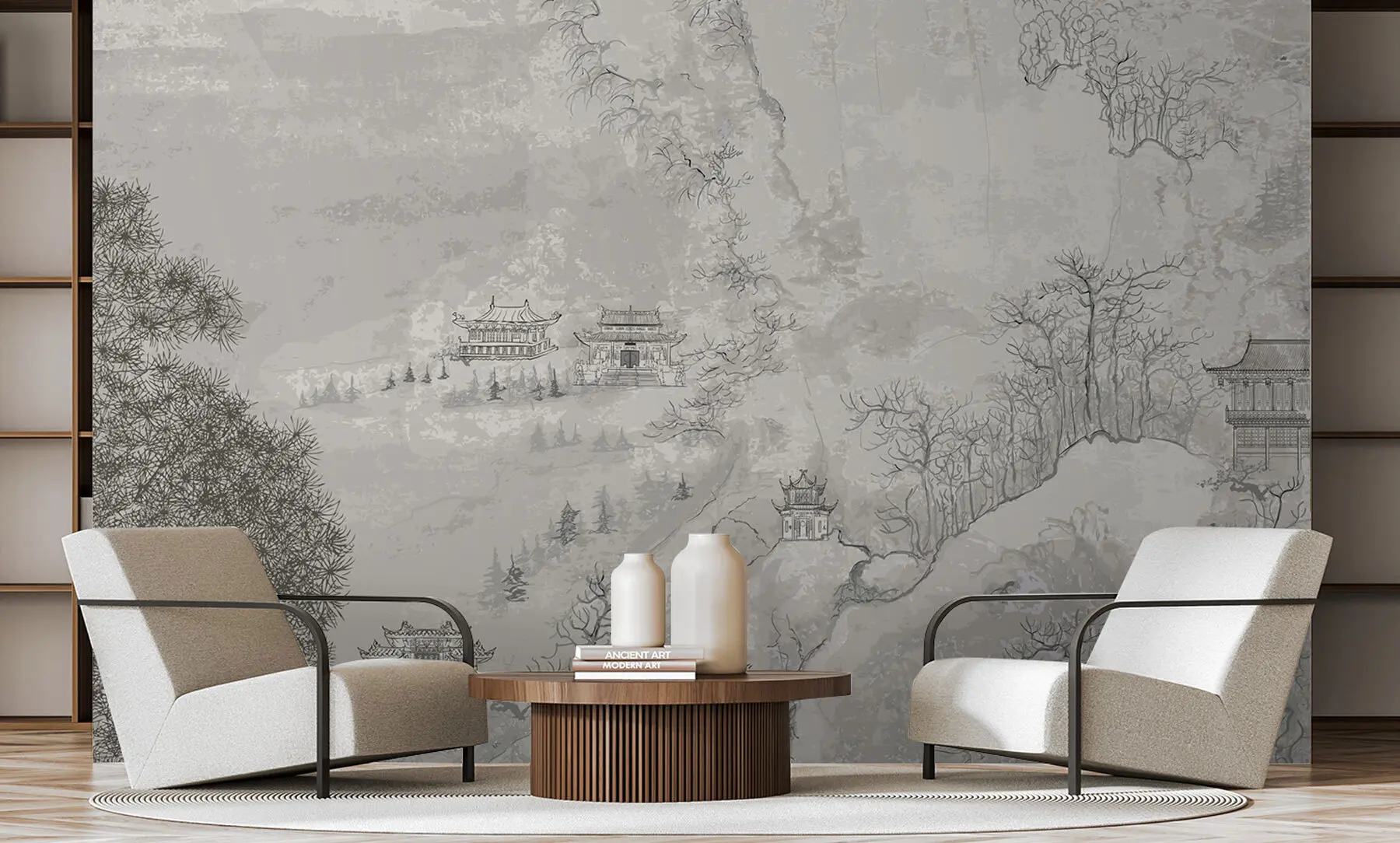 murales de pared Ilustración de un paisaje chino al estilo de la pintura china antigua u98699
