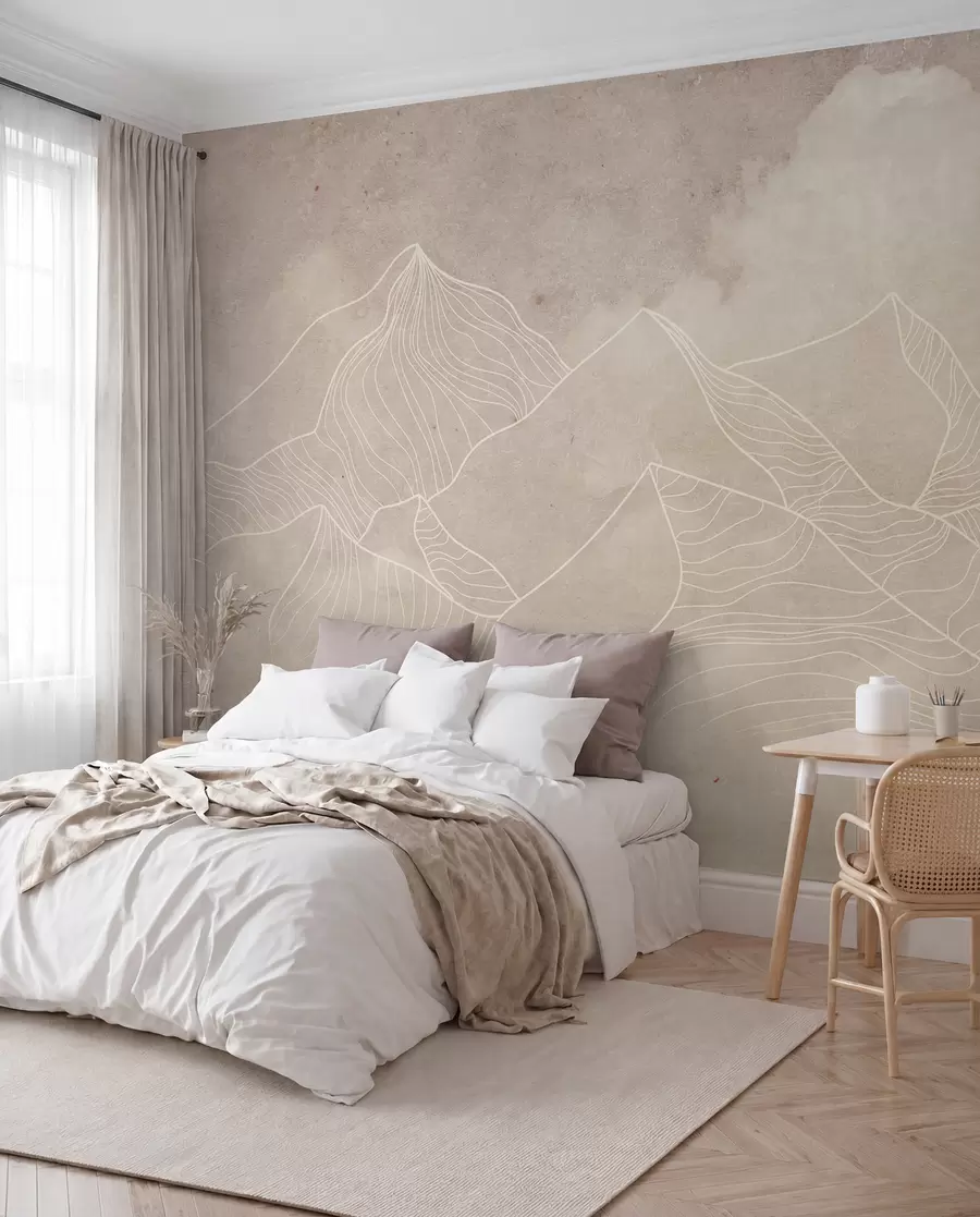 murales de pared Textura grunge con montañas abstractas, color beige, arte temático de la naturaleza u98839