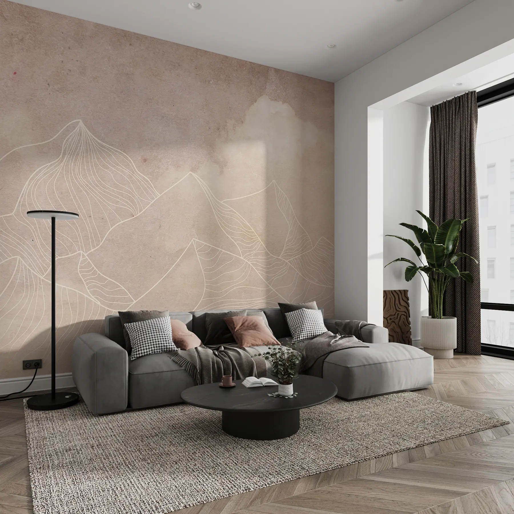 murales de pared Textura grunge con montañas abstractas, color beige, arte temático de la naturaleza u98839