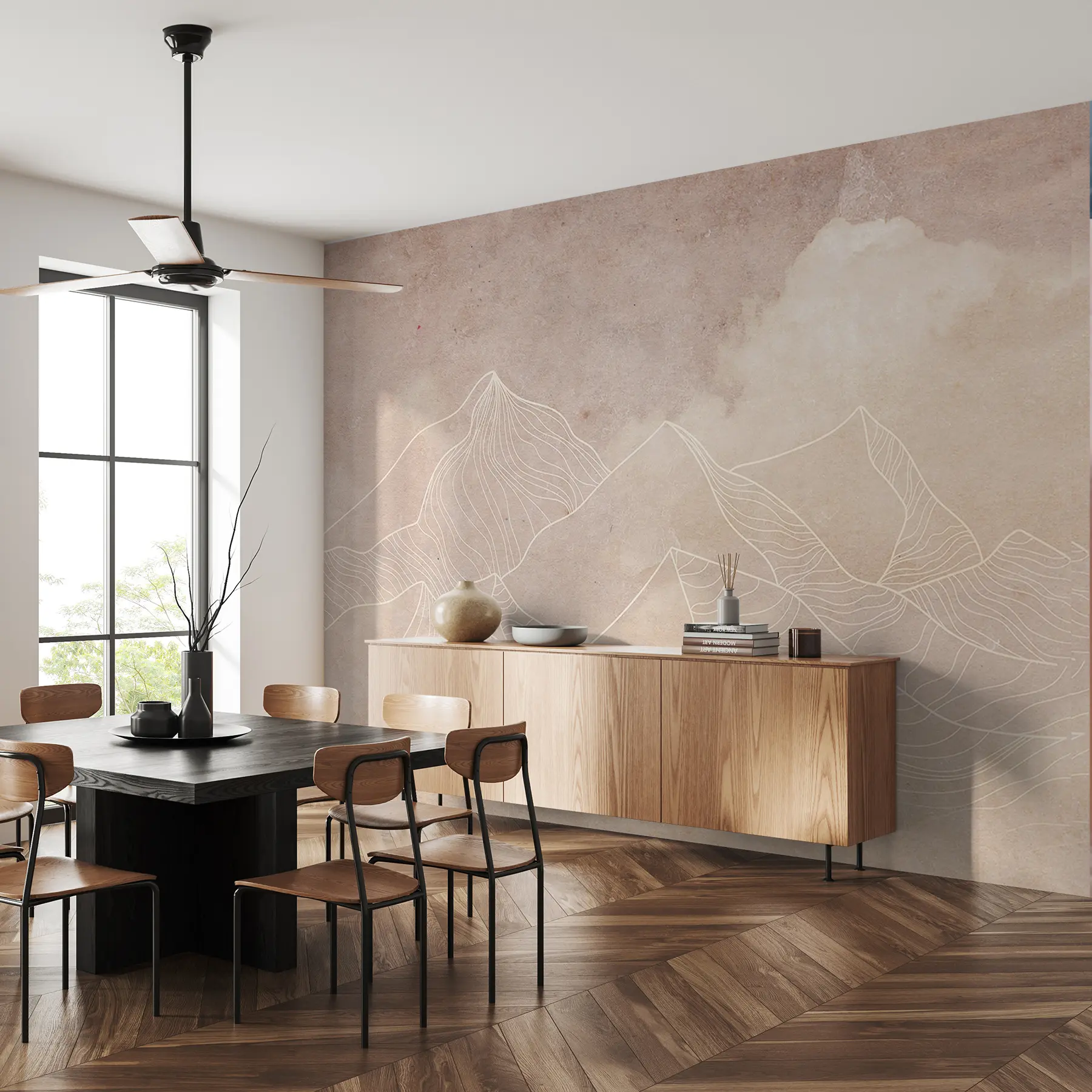 murales de pared Textura grunge con montañas abstractas, color beige, arte temático de la naturaleza u98839