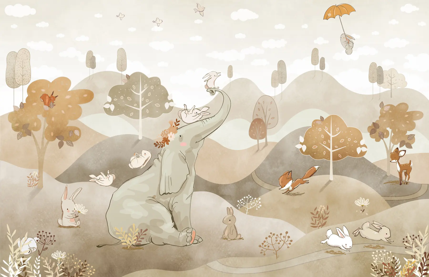 murales de pared Paisaje con simpáticos animales u98695