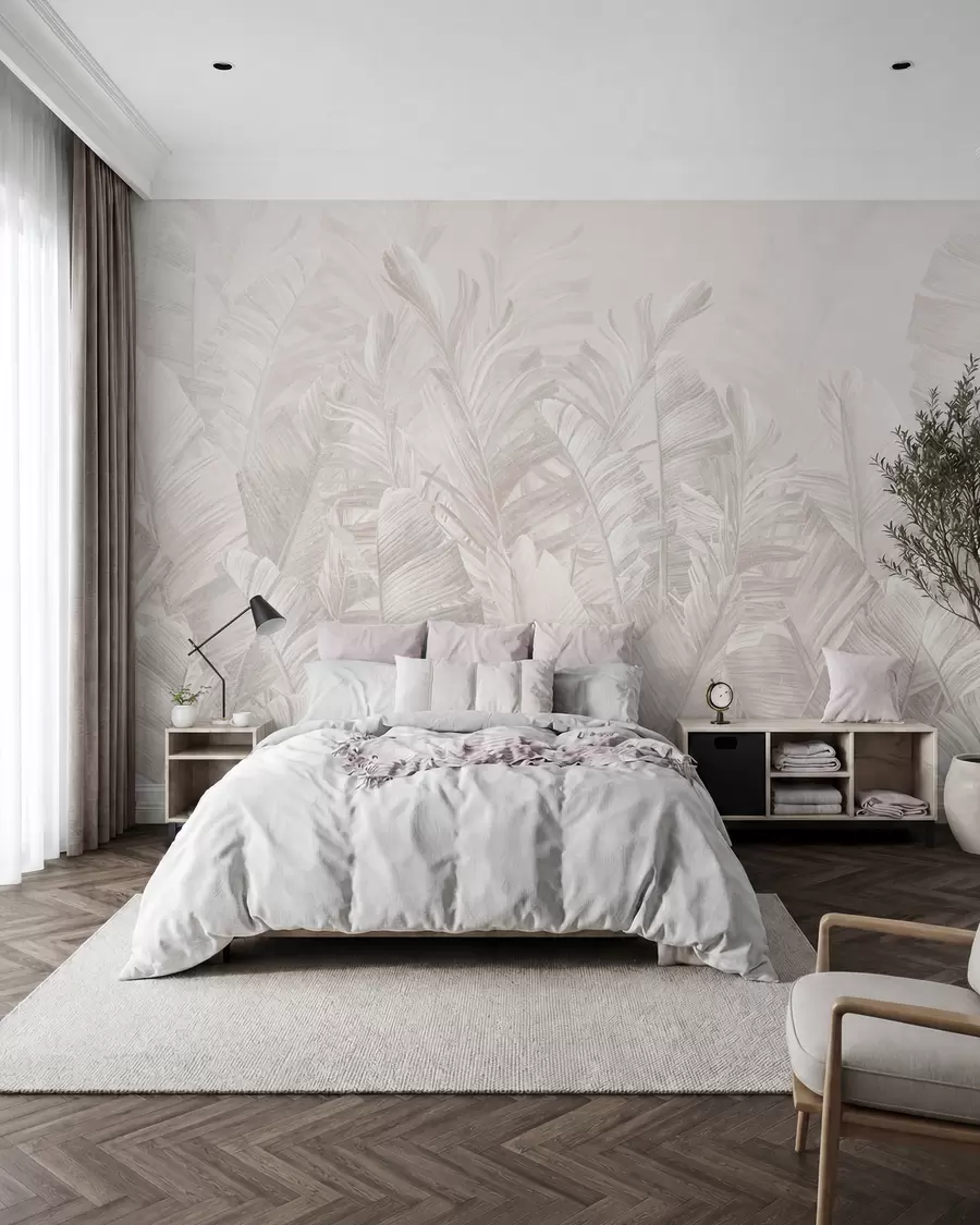 murales de pared Hojas tropicales beige de moda u98951