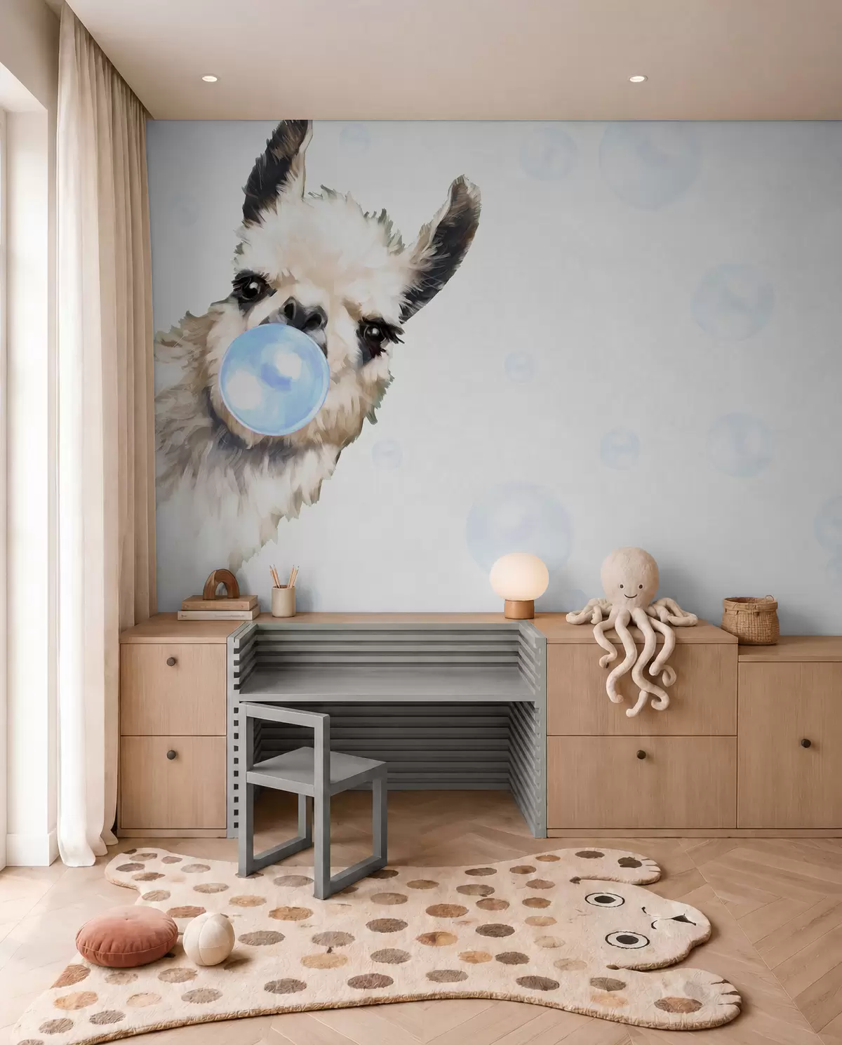 murales de pared Llama con chicle azul u98952v1