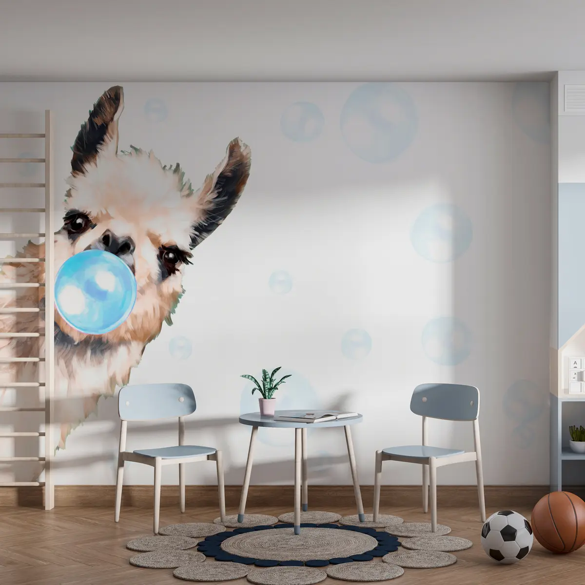 murales de pared Llama con chicle azul u98952v1