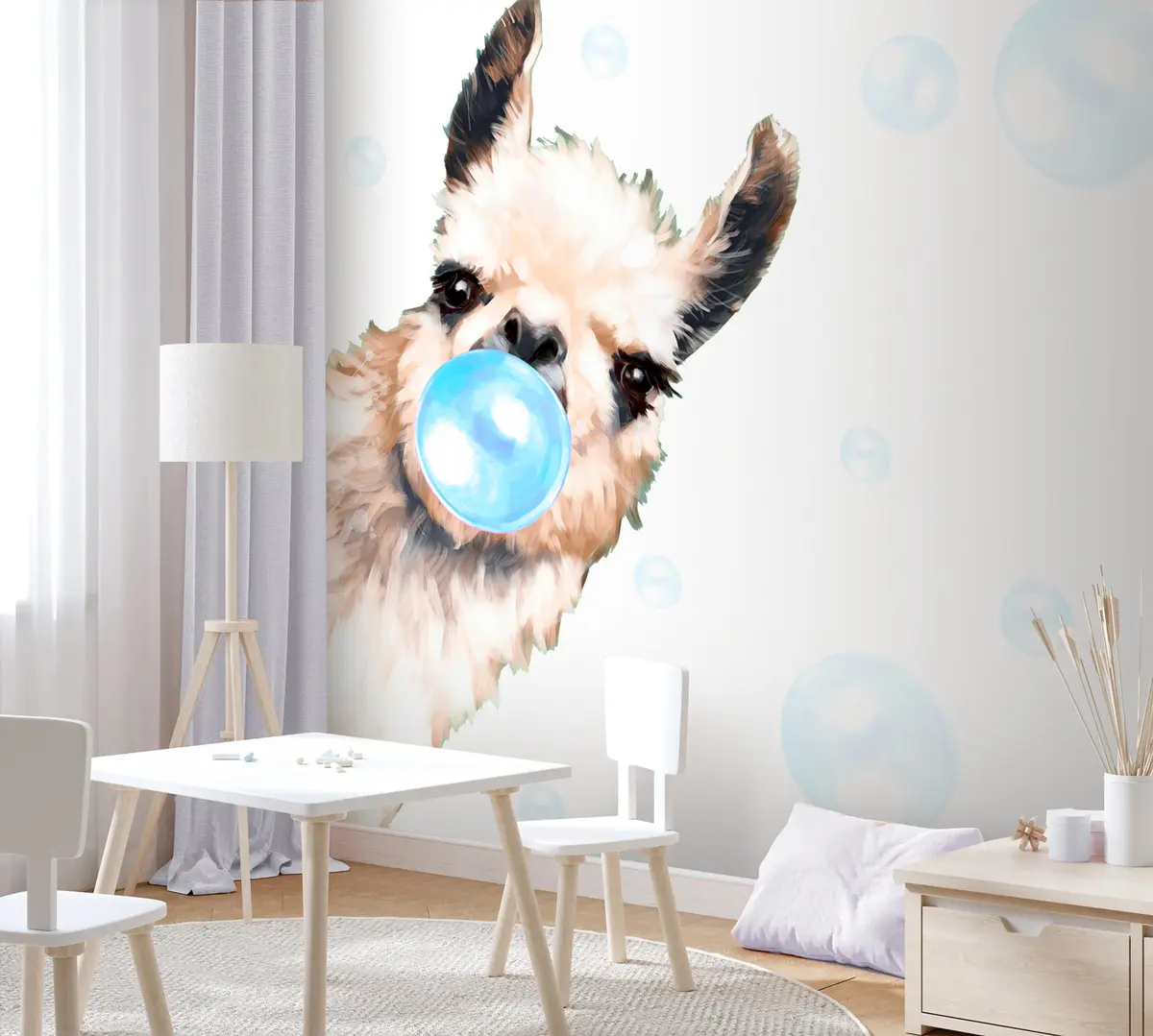 murales de pared Llama con chicle azul u98952v1