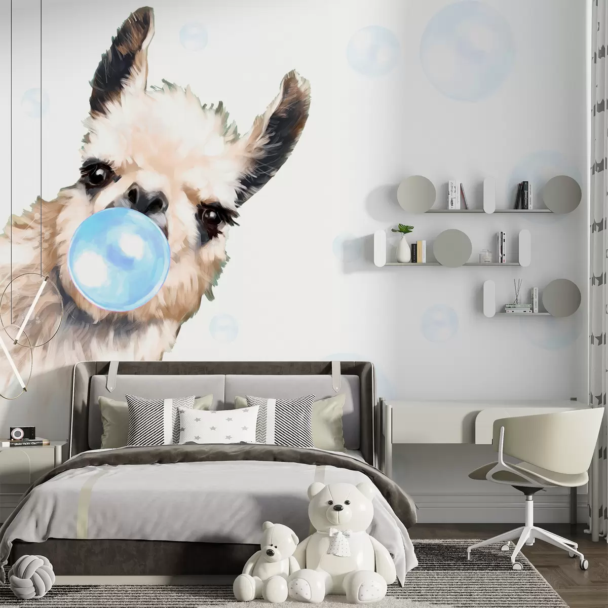 murales de pared Llama con chicle azul u98952v1