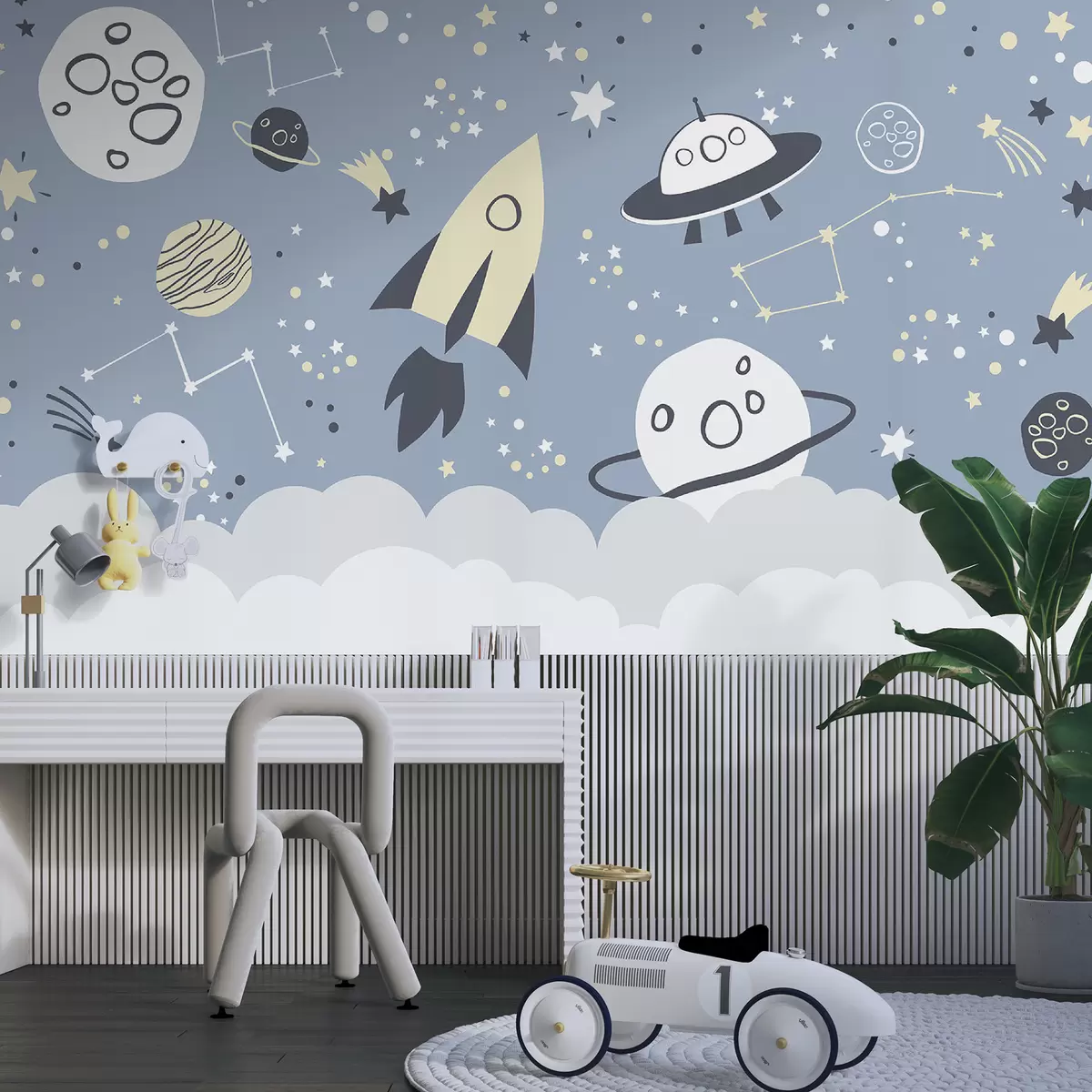 murales de pared Planetas y cohetes en las nubes u98814
