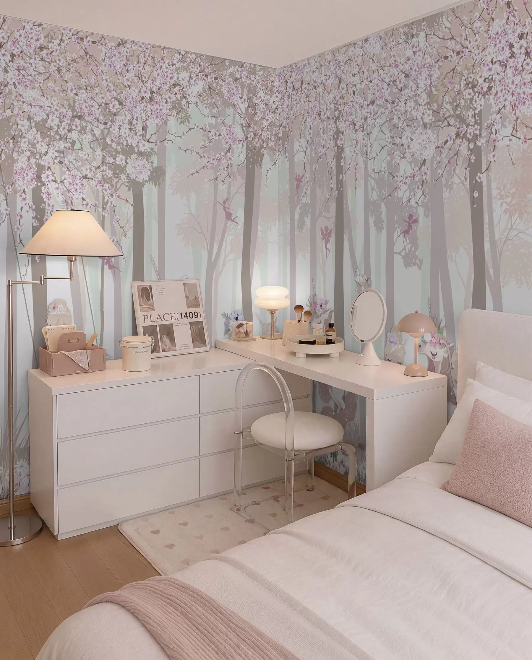 murales de pared Un bosque con princesas y unicornios u98694
