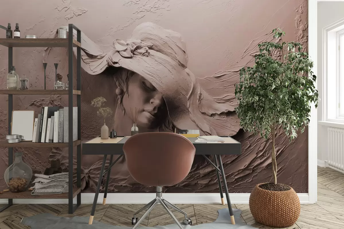 murales de pared Mujer con sombrero 3D u62592v1