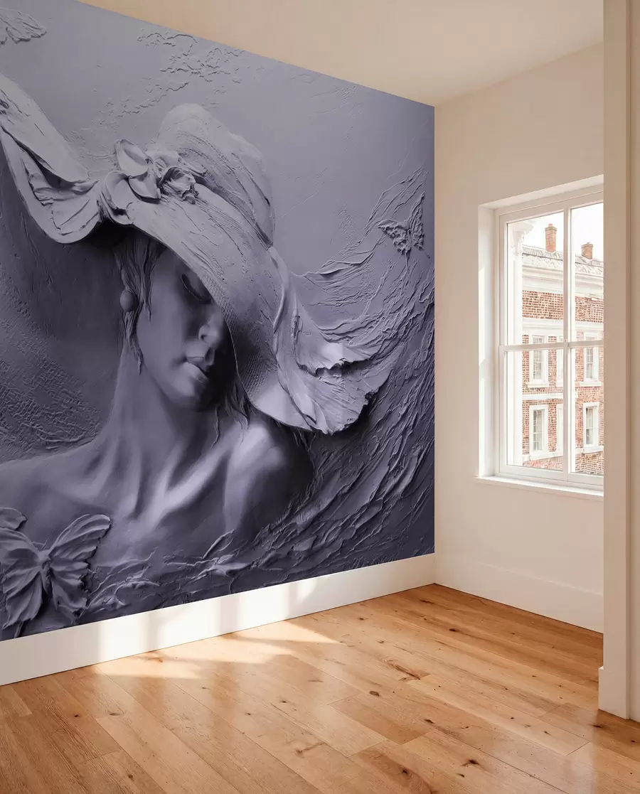 murales de pared Mujer con sombrero 3D u62592v3