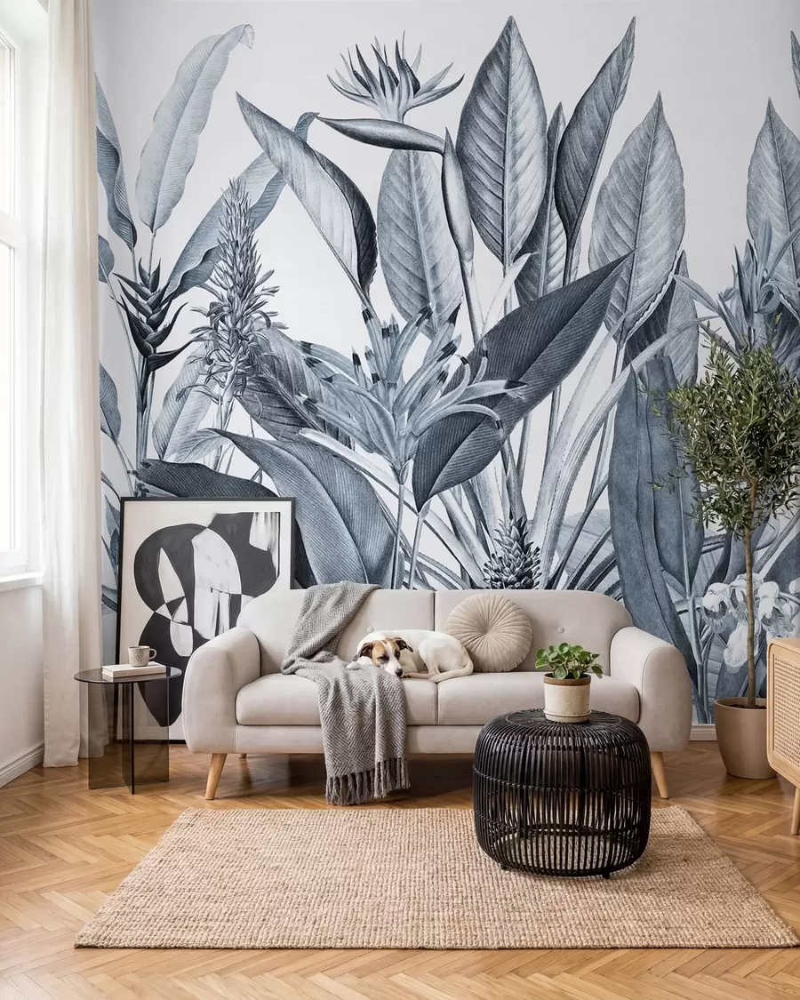 murales de pared Jungla en tinta — Azul u96833v4