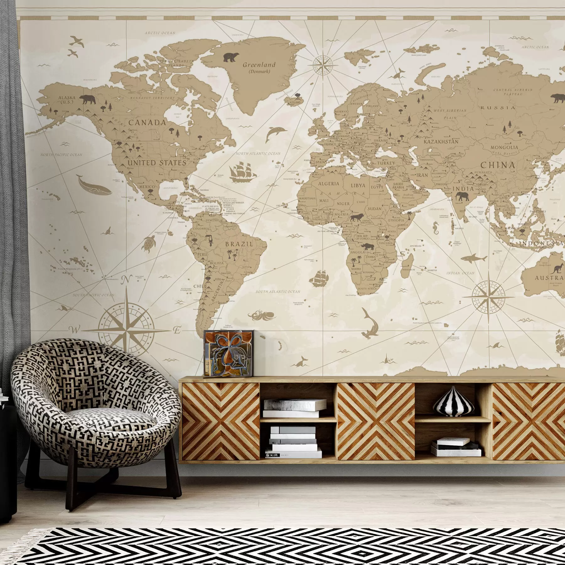 murales de pared Mapamundi vintage u99074