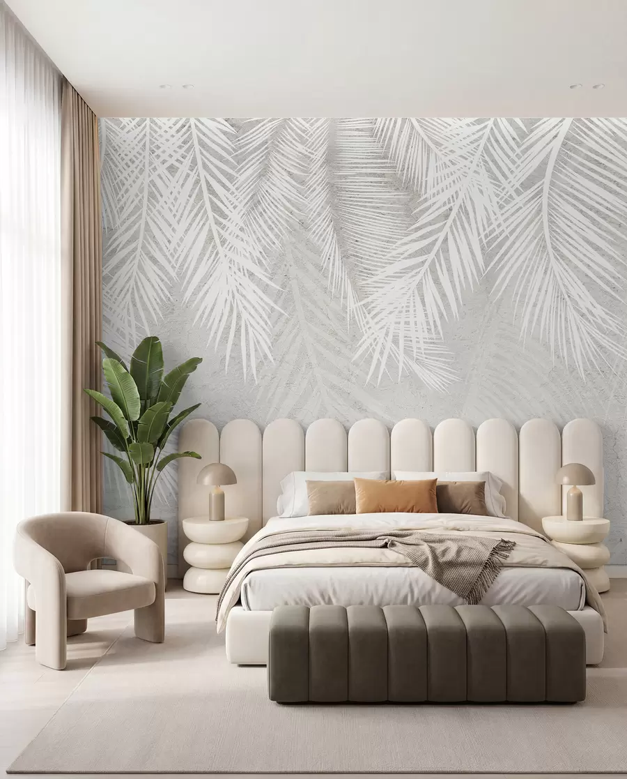murales de pared Hojas de palmera blancas y quebradizas con textura grunge u94286d1
