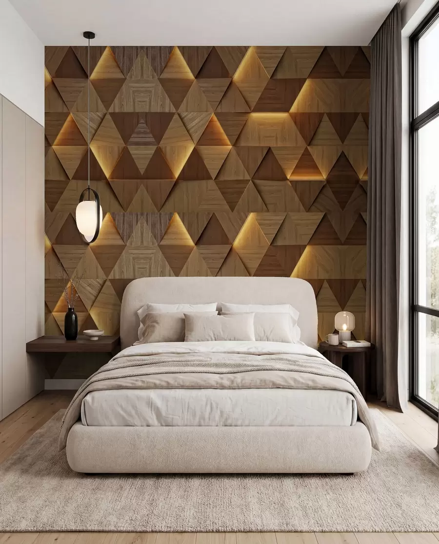 murales de pared Triángulos de madera clásicos con iluminación 3D u99280