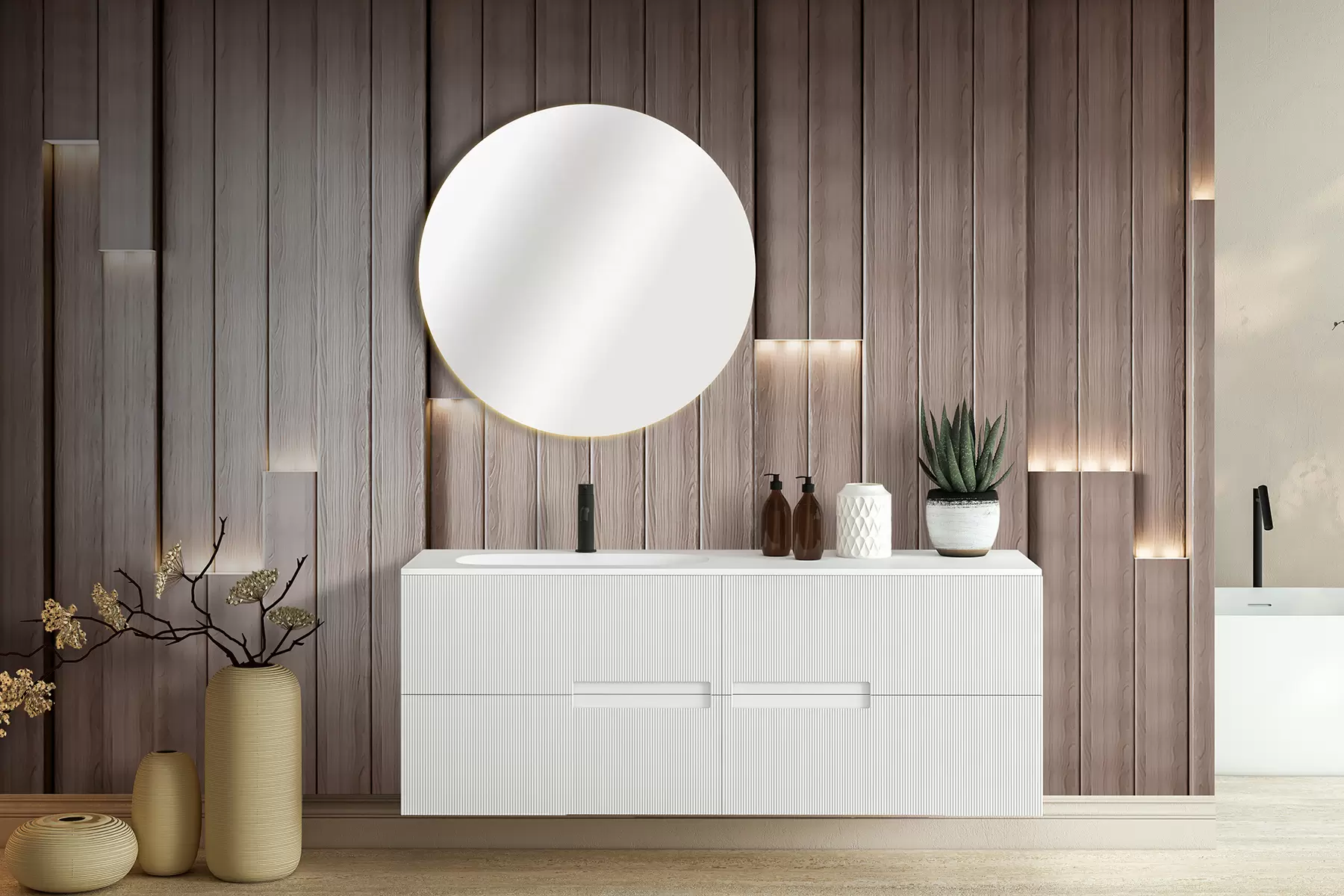 murales de pared Paneles clásicos de madera con iluminación 3D u99321