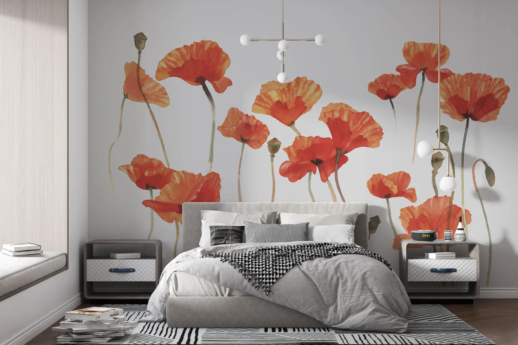 murales de pared Amapolas en acuarela sobre fondo blanco u99552
