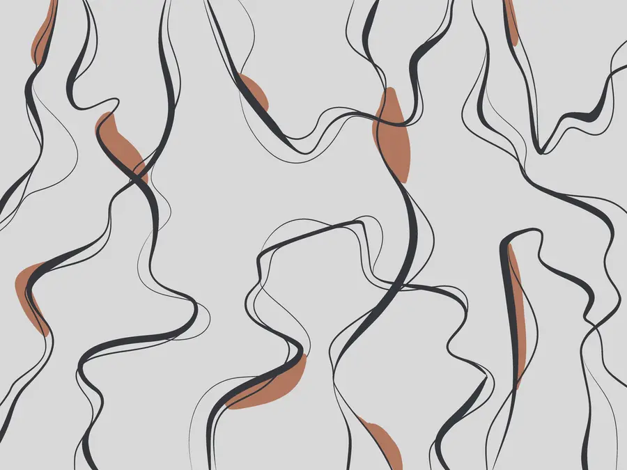 murales de pared Dibujo artístico a tinta, motivo abstracto, líneas geométricas, gris y naranja u99659v3