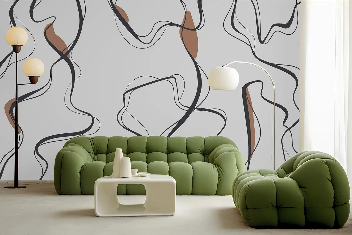 Murales de pared Dibujo artístico a tinta, motivo abstracto, líneas geométricas, gris y naranja u99659v3 murales de pared Dibujo artístico a tinta, motivo abstracto, líneas geométricas, gris y naranja u99659v3