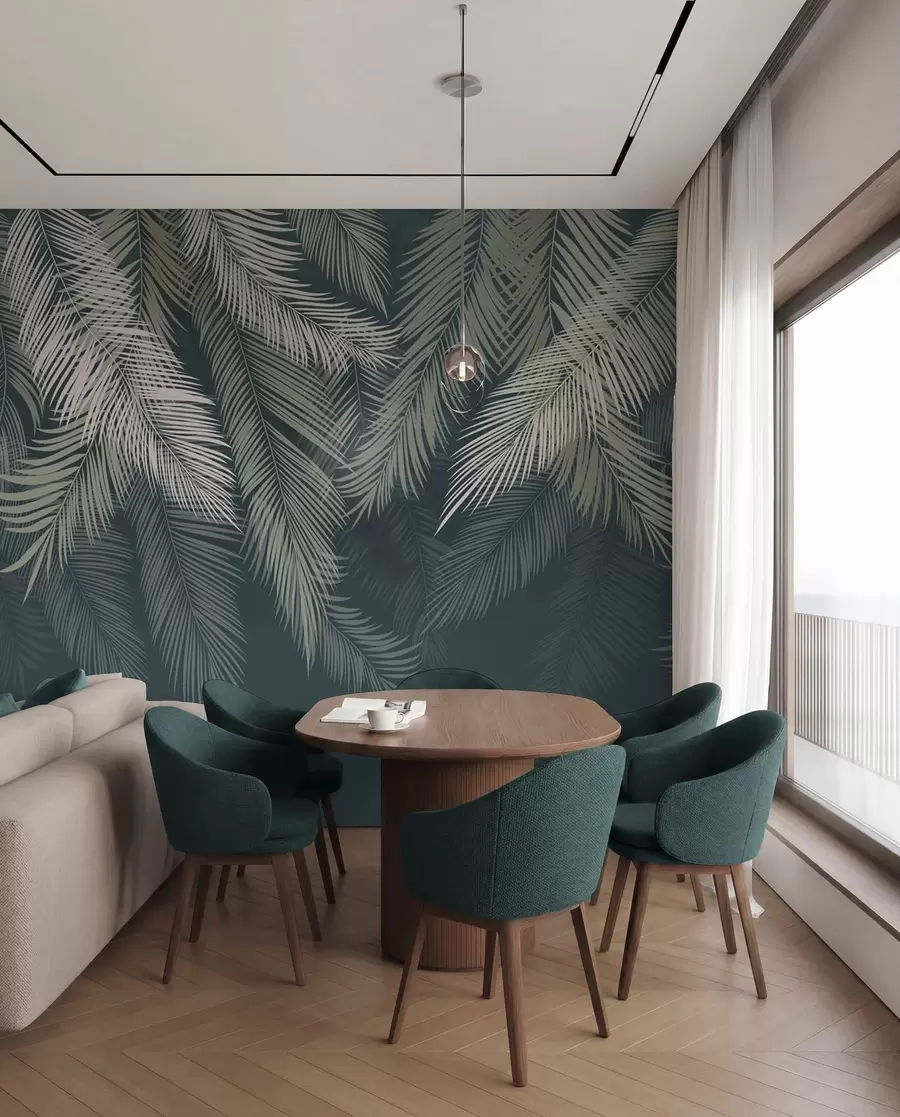 murales de pared Palmas sobre azul petróleo II u48556v2d2